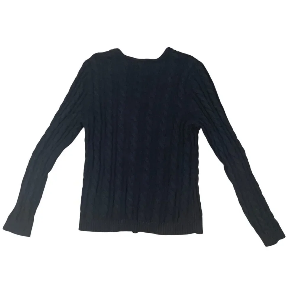 Lauren Ralph Lauren Womens Black Cable Knit V-Neck Sweater XL Comfort Warm Style